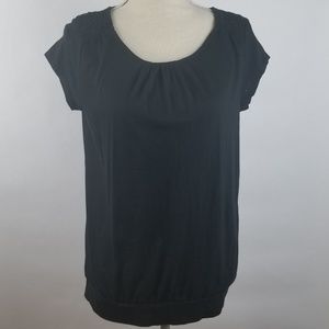 Loft Black Top, Lace on Shoulders Short Slvs Sz S